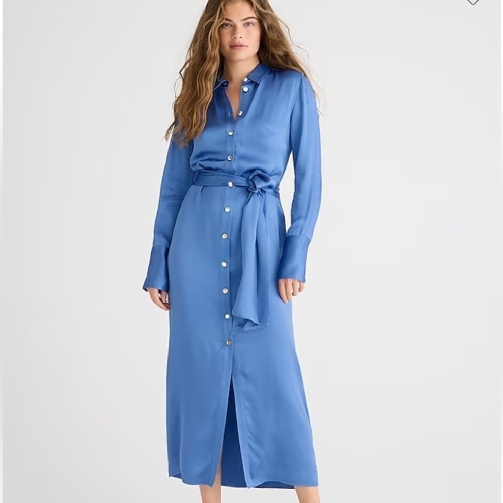 NWT J Crew Drapey Shirtdress In Luster Crepe Delphinium Blue Womens Sz 2 & 10